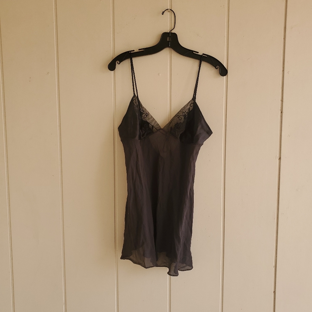 Victoria’s Secret lingerie nightie babydoll Silk Black Sheer Beaded Sexy Large